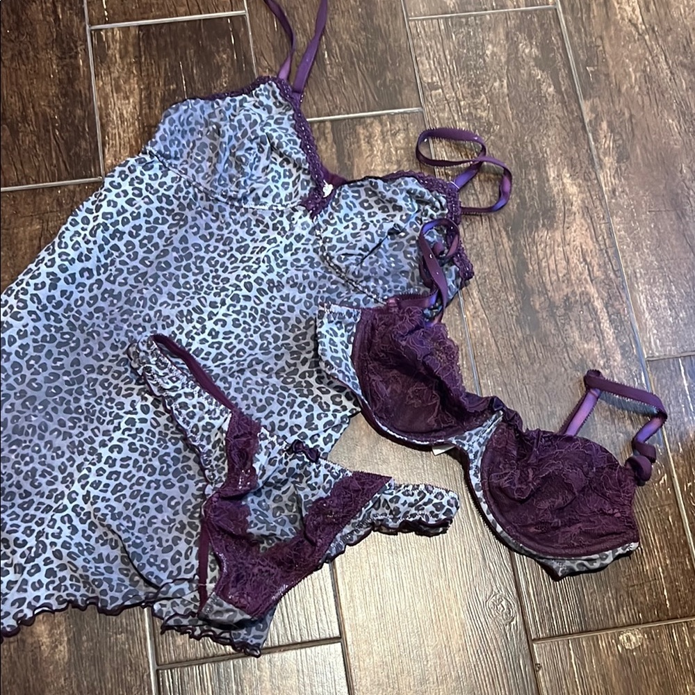 Leopard Print Purple Lingerie Set